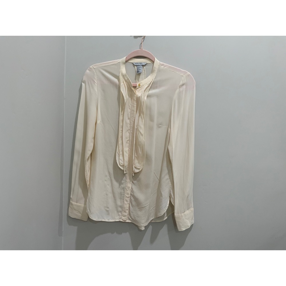 HM Premium Quality 100% Silk Tie Neck Blouse Cream Off-White US 6 03294272